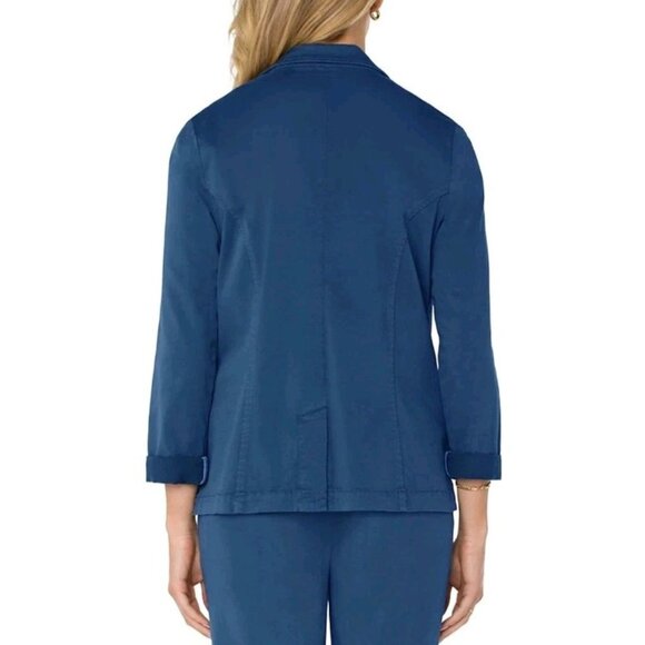 Liverpool Los Angeles Womens XS Stretch Sateen Notch Lapel Fitted Blazer Indigo - Picture 2 of 7